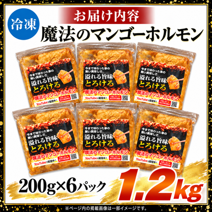 【送料無料】魔法のマンゴーホルモン 12人前(200g×6) 専門店 まとめ買い大容量セット